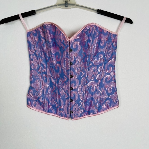 Women's M Lace Up Corset Pastels Jacquard Satin Fairycore Coquette Adjustable - Picture 1 of 7